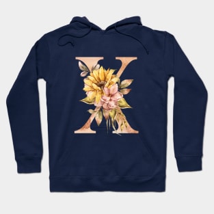 Watercolor sunflower bouquet monogram letter X Hoodie